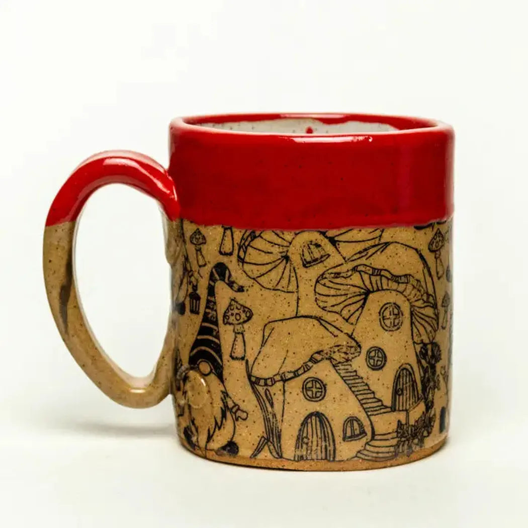 White Squirrel Clayworks Limited Winter Gnome Handmade Ceramic Red 12 oz Mug-Camping - Cooking - Dishware-White Squirrel Clayworks-Appalachian Outfitters