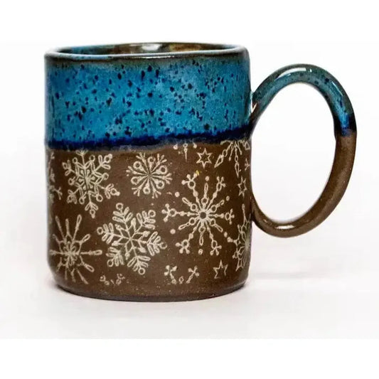 White Squirrel Clayworks Limited Winter Snowflake Handmade Ceramic Blue 14oz Mug-Camping - Cooking - Dishware-White Squirrel Clayworks-Appalachian Outfitters