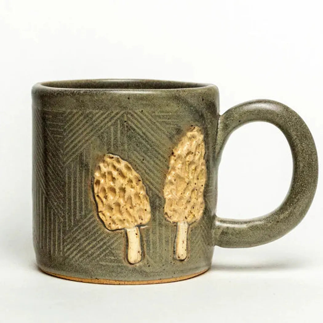 White Squirrel Clayworks Morel Mushroom Design Handmade in Ohio, Ceramic 10oz Mug-Camping - Cooking - Dishware-White Squirrel Clayworks-Appalachian Outfitters