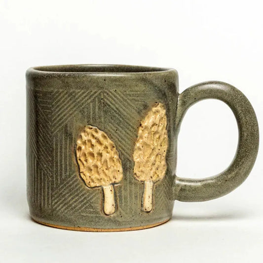 White Squirrel Clayworks Morel Mushroom Design Handmade in Ohio, Ceramic 10oz Mug-Camping - Cooking - Dishware-White Squirrel Clayworks-Appalachian Outfitters