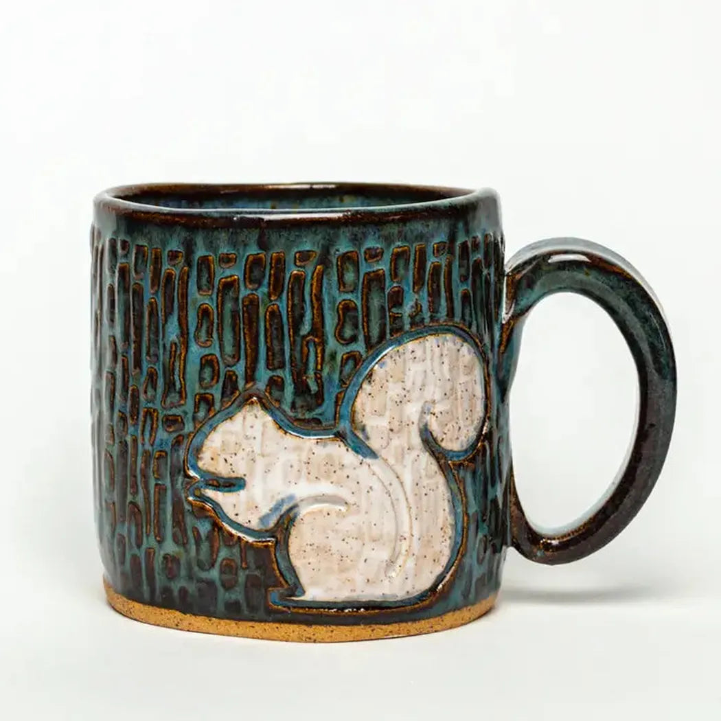 White Squirrel Clayworks White Squirrel Design Handmade in Ohio Ceramic 10oz Blue Mug-Camping - Cooking - Dishware-White Squirrel Clayworks-Appalachian Outfitters
