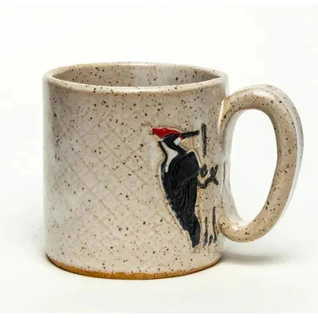 White Squirrel Clayworks Woodpecker Design Handmade, in Ohio, Ceramic White 10oz Mug-Camping - Cooking - Dishware-White Squirrel Clayworks-Appalachian Outfitters