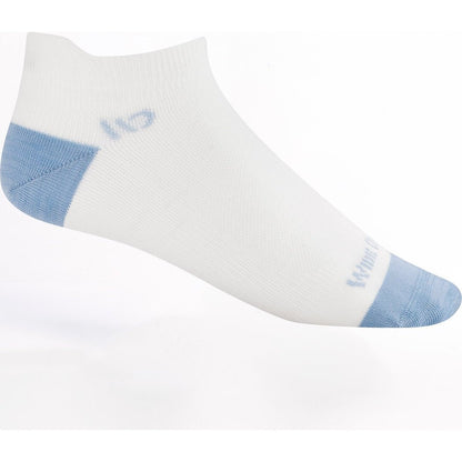 White Wide Open Women's Solid No Cushion Ankle Socks with light blue heel and toe against a white background.