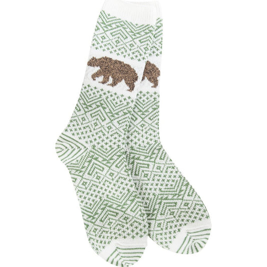 Front view of the Worlds Softest Nature Walk Crew in Black showing the bear and geometric pattern against a white background.