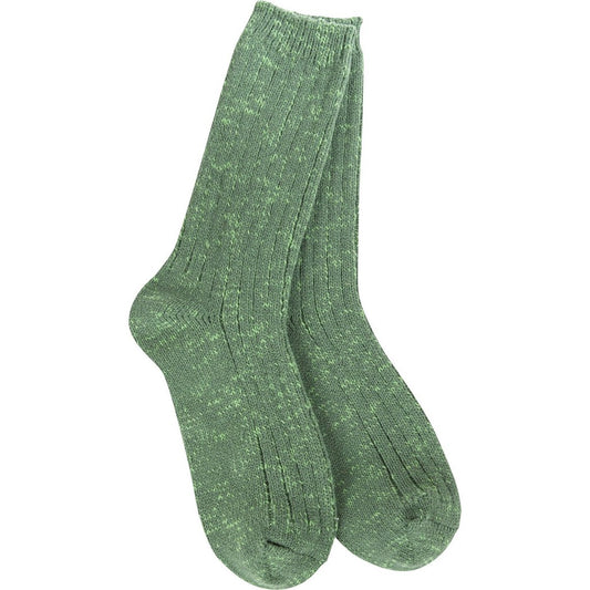 Front view of the Worlds Softest Weekend Cotton Slub Marled Crew in Coffee showing the ribbed texture against a white background.